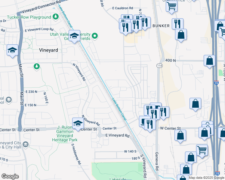 map of restaurants, bars, coffee shops, grocery stores, and more near 534 East 300 North in Orem