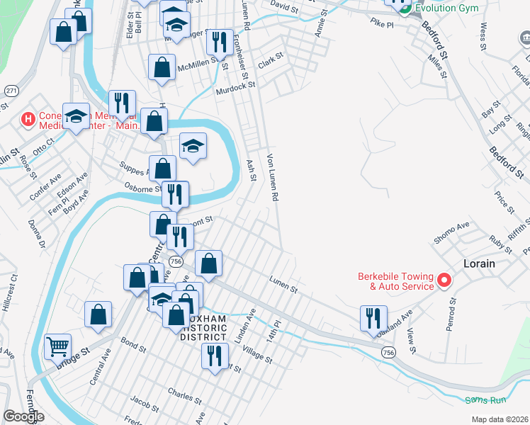 map of restaurants, bars, coffee shops, grocery stores, and more near 991-1057 Von Lunen Rd in Johnstown