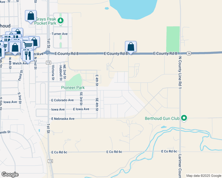map of restaurants, bars, coffee shops, grocery stores, and more near 109 Lemonade Drive in Berthoud