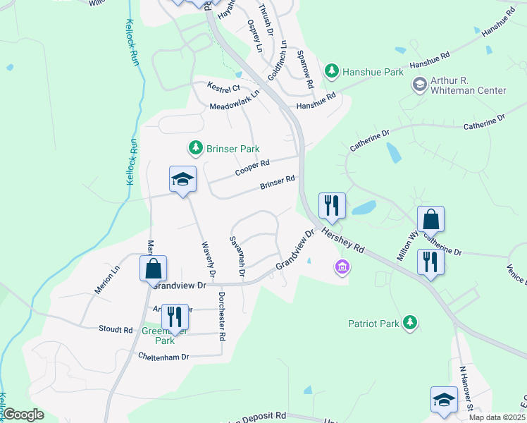 map of restaurants, bars, coffee shops, grocery stores, and more near 121 Savannah Drive in Hummelstown