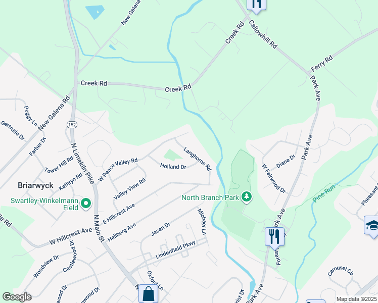 map of restaurants, bars, coffee shops, grocery stores, and more near 17 Langhorne Road in Chalfont