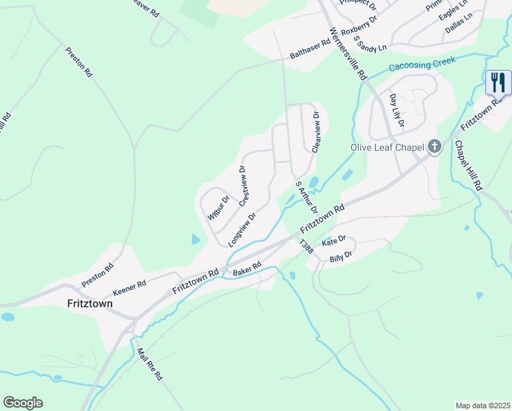 map of restaurants, bars, coffee shops, grocery stores, and more near 219 Longview Drive in Sinking Spring