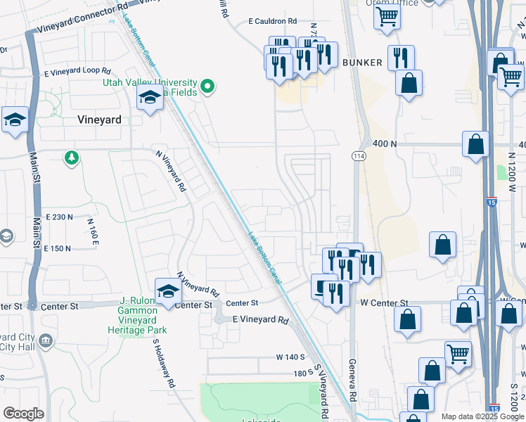 map of restaurants, bars, coffee shops, grocery stores, and more near 284 North 590 East in Orem