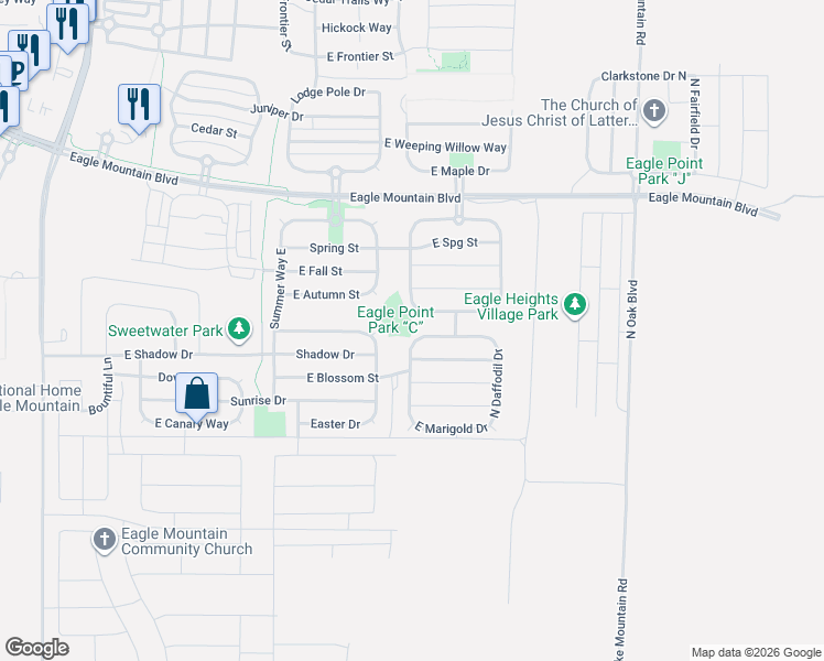 map of restaurants, bars, coffee shops, grocery stores, and more near 3794 Chapman Way in Eagle Mountain