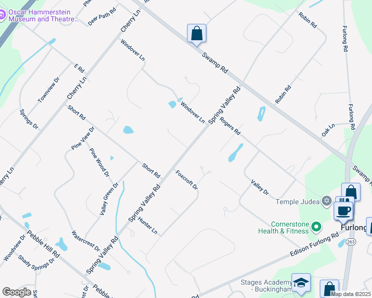 map of restaurants, bars, coffee shops, grocery stores, and more near 108 Spring Meadow Lane in Doylestown