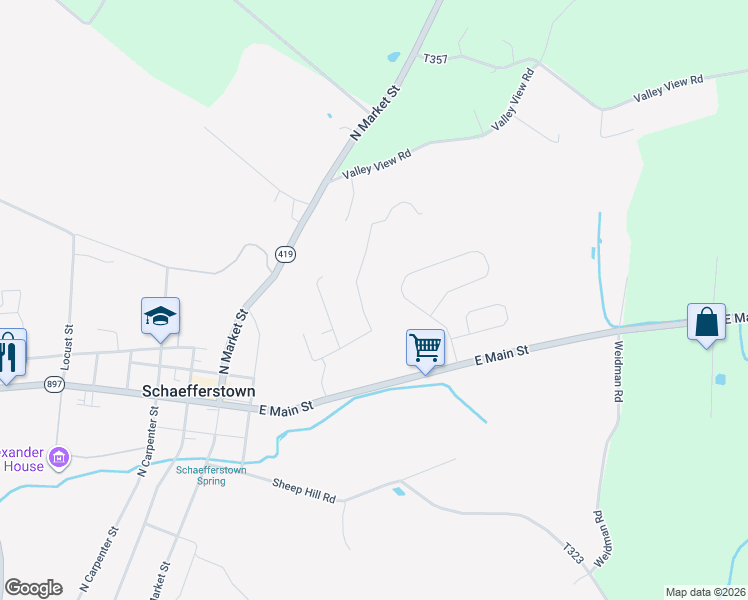 map of restaurants, bars, coffee shops, grocery stores, and more near 308 Hardwood Drive in Schaefferstown