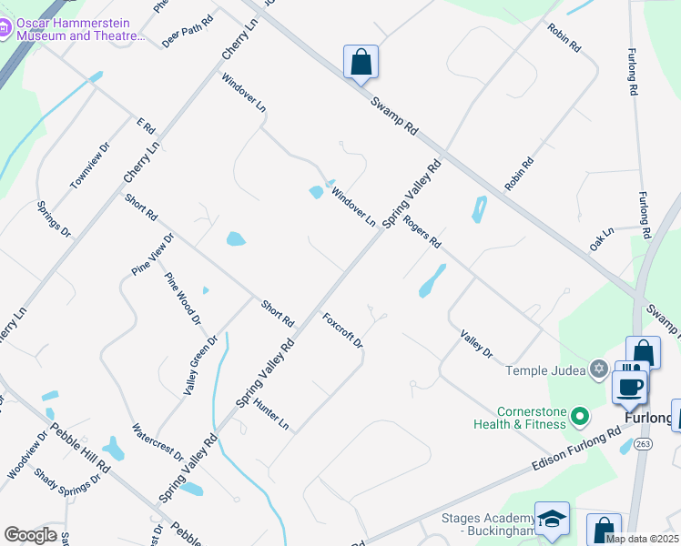 map of restaurants, bars, coffee shops, grocery stores, and more near 110 Spring Meadow Lane in Doylestown