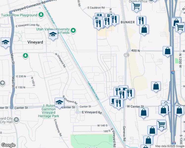 map of restaurants, bars, coffee shops, grocery stores, and more near 284 North 590 East in Orem