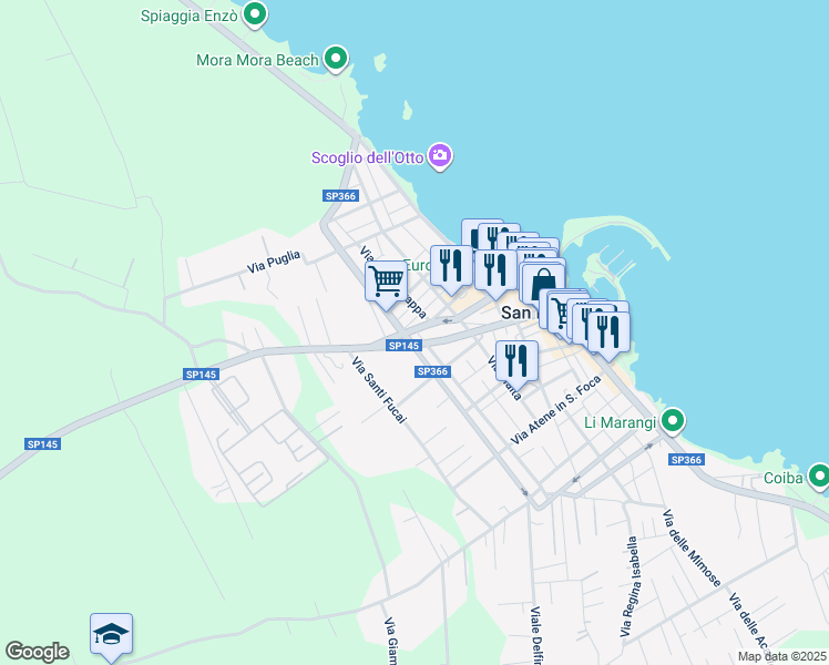 map of restaurants, bars, coffee shops, grocery stores, and more near 112 Via Duca Degli Abbruzzi in San Foca