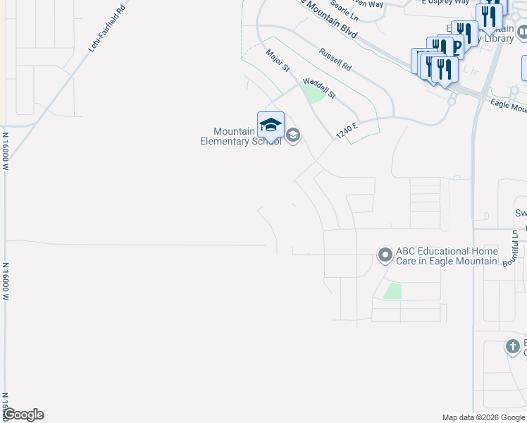 map of restaurants, bars, coffee shops, grocery stores, and more near 3724 North Nathan Street in Eagle Mountain