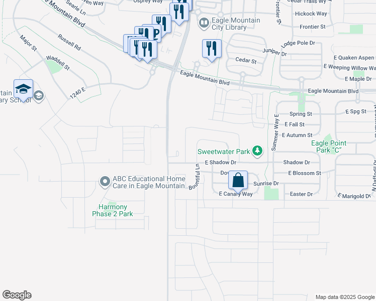 map of restaurants, bars, coffee shops, grocery stores, and more near 3732 Tumwater West Drive in Eagle Mountain