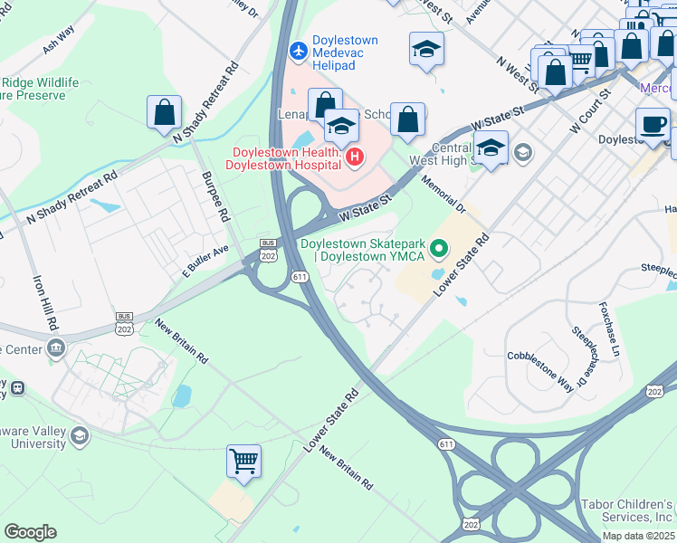 map of restaurants, bars, coffee shops, grocery stores, and more near 158 Progress Drive in Doylestown