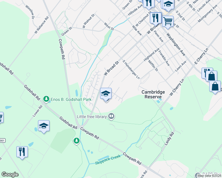 map of restaurants, bars, coffee shops, grocery stores, and more near 14 Clifton Court in Souderton