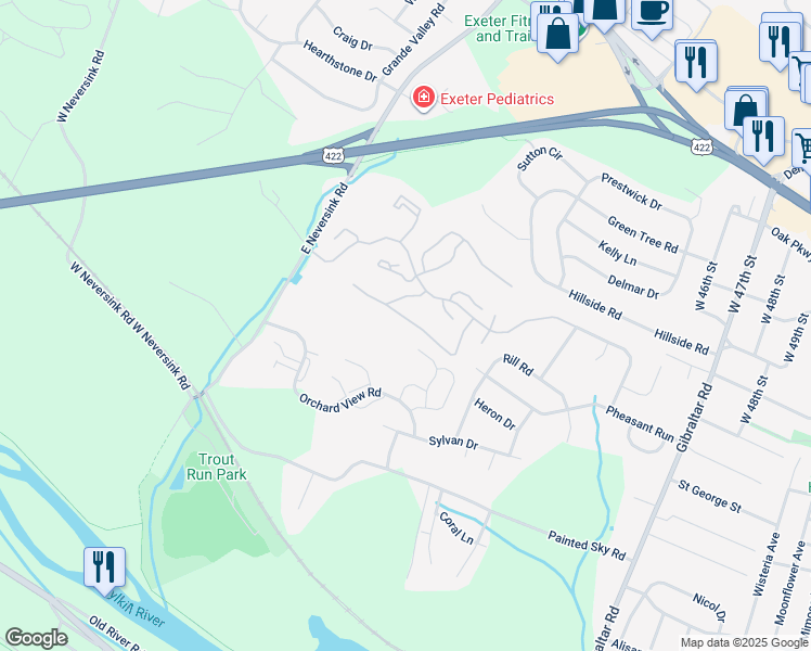 map of restaurants, bars, coffee shops, grocery stores, and more near 16-6 Cranberry Ridge in Reading