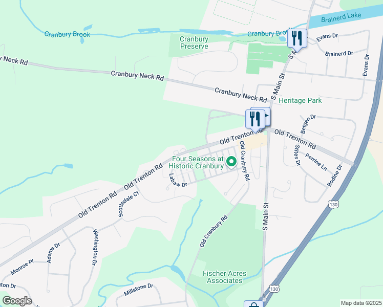 map of restaurants, bars, coffee shops, grocery stores, and more near 58 Labaw Drive in Cranbury