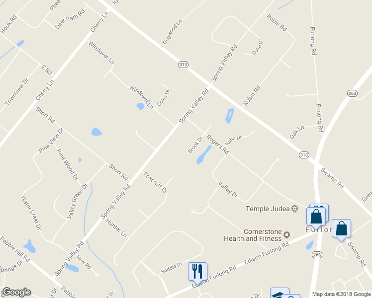 map of restaurants, bars, coffee shops, grocery stores, and more near 30 Brook Drive in Furlong