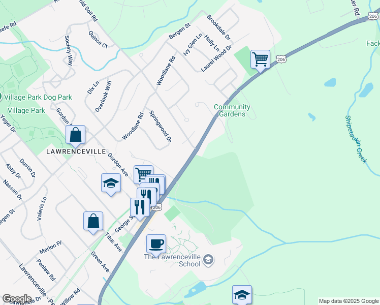 map of restaurants, bars, coffee shops, grocery stores, and more near 2801 Main Street in Lawrence Township