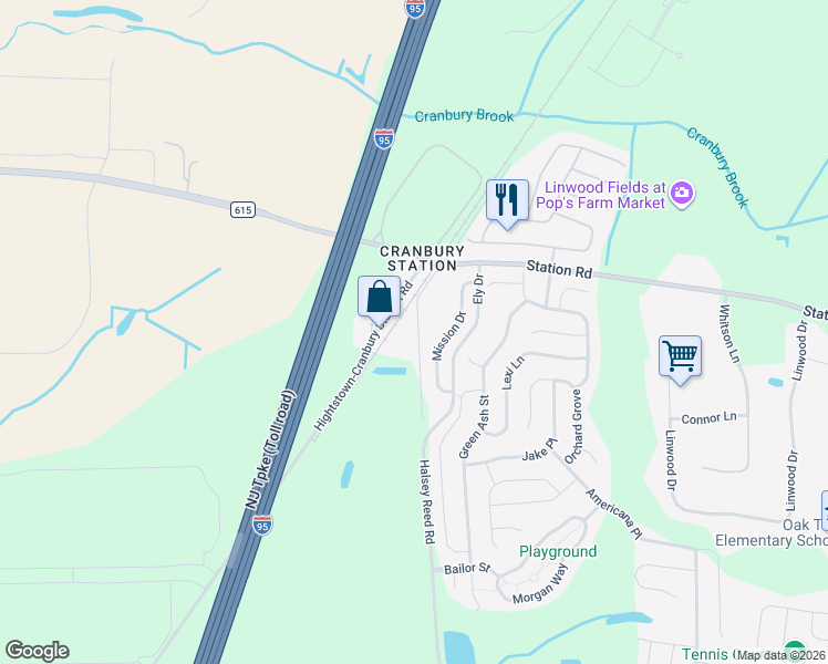 map of restaurants, bars, coffee shops, grocery stores, and more near 98 Halsey Reed Road in East Windsor