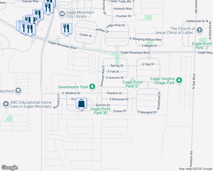 map of restaurants, bars, coffee shops, grocery stores, and more near 2005 Partridge Lane in Eagle Mountain