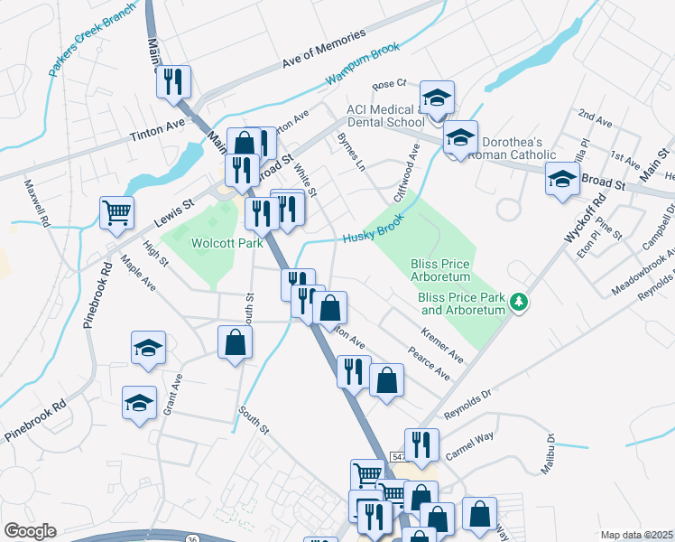map of restaurants, bars, coffee shops, grocery stores, and more near 33 Applebey Street in Eatontown