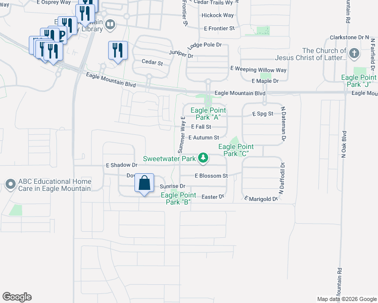 map of restaurants, bars, coffee shops, grocery stores, and more near 2005 Partridge Lane in Eagle Mountain