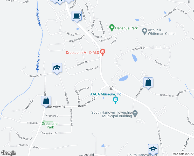 map of restaurants, bars, coffee shops, grocery stores, and more near 199 Dobbs Lane in Hummelstown