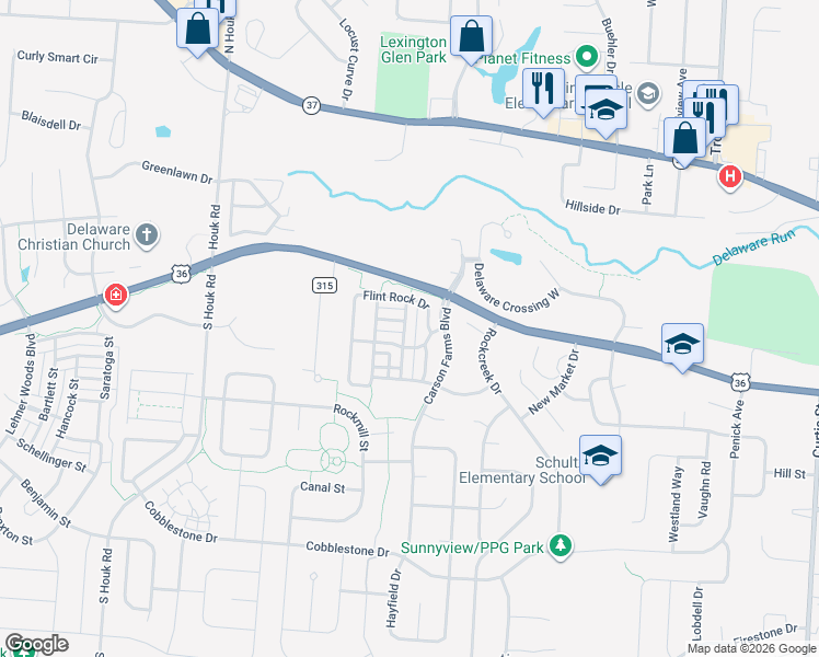 map of restaurants, bars, coffee shops, grocery stores, and more near 843 Summerville Drive in Delaware