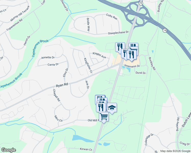 map of restaurants, bars, coffee shops, grocery stores, and more near 7 Barn Swallow Boulevard in Marlboro