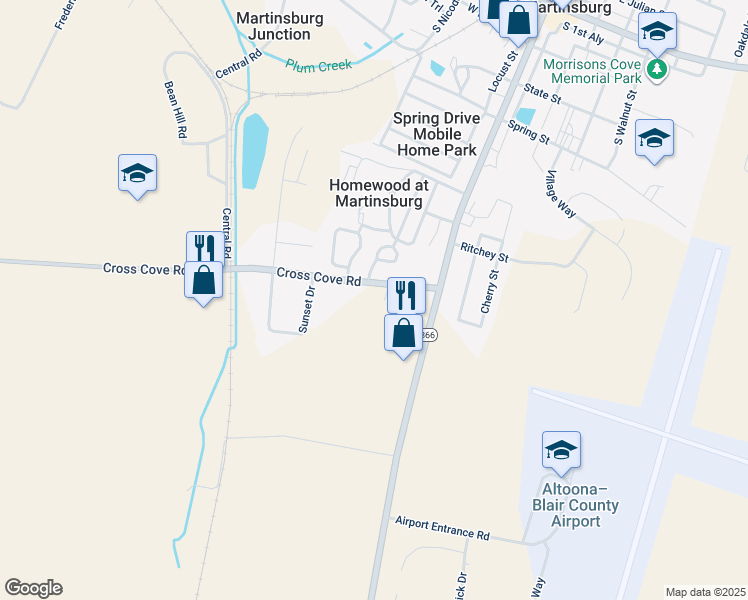 map of restaurants, bars, coffee shops, grocery stores, and more near 491 Fadley Road in Martinsburg