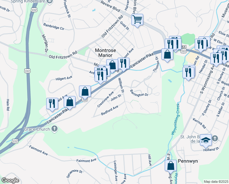 map of restaurants, bars, coffee shops, grocery stores, and more near 905 Crestview Avenue in Reading