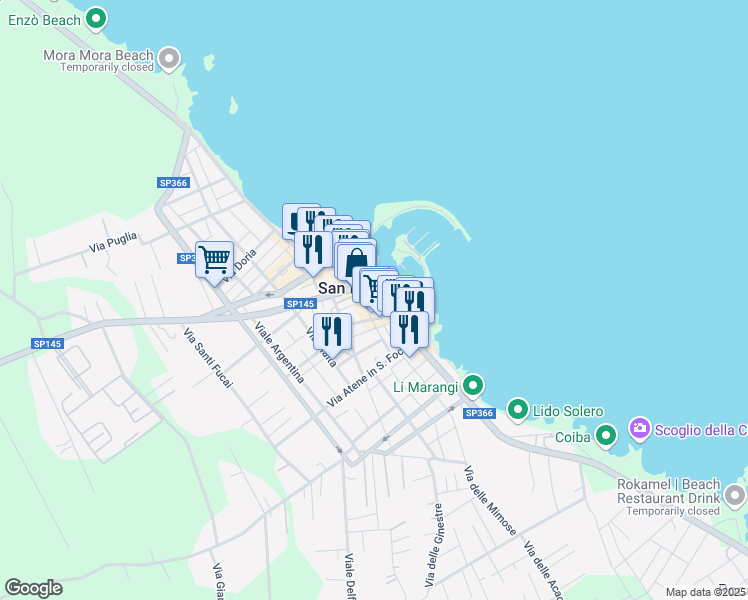 map of restaurants, bars, coffee shops, grocery stores, and more near 4 Via Quarto in San Foca