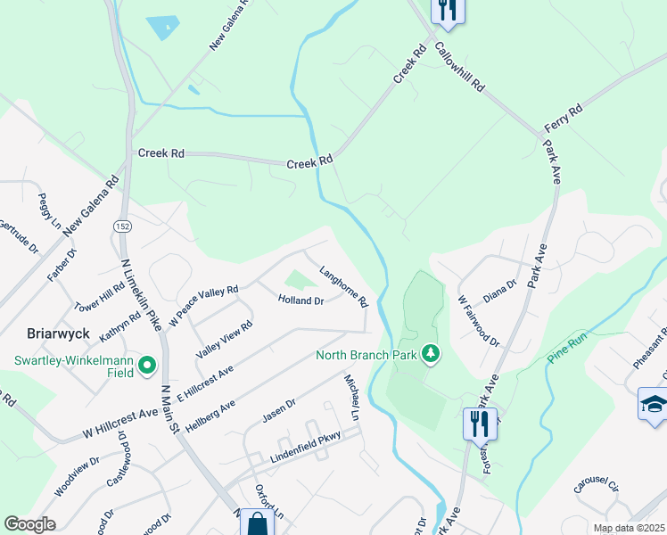 map of restaurants, bars, coffee shops, grocery stores, and more near 17 Langhorne Road in Chalfont