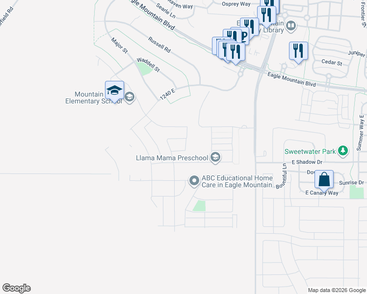 map of restaurants, bars, coffee shops, grocery stores, and more near 3783 North Shallow Water Road in Eagle Mountain