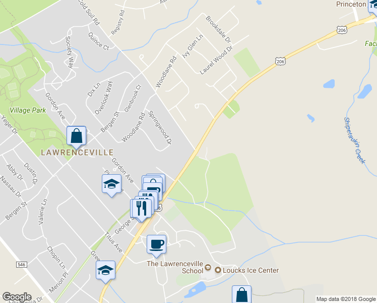 map of restaurants, bars, coffee shops, grocery stores, and more near 2801 Main Street in Lawrence Township