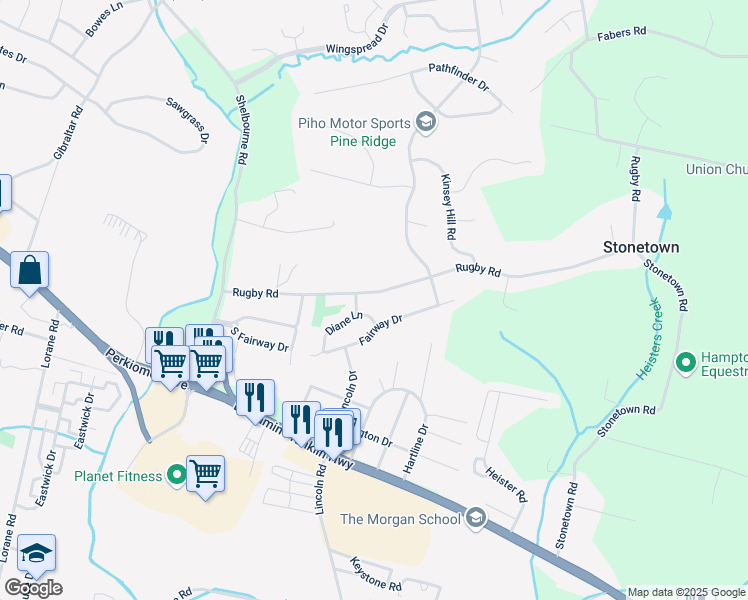 map of restaurants, bars, coffee shops, grocery stores, and more near 216 Rugby Road in Birdsboro