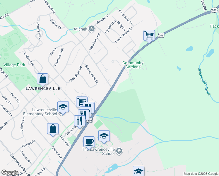 map of restaurants, bars, coffee shops, grocery stores, and more near 2805 Main Street in Lawrence Township