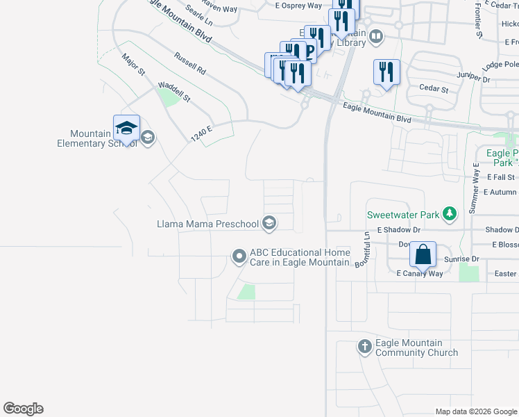 map of restaurants, bars, coffee shops, grocery stores, and more near 3747 North Deepwater Drive in Eagle Mountain