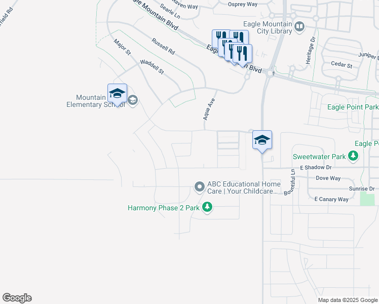 map of restaurants, bars, coffee shops, grocery stores, and more near 3783 North Shallow Water Road in Eagle Mountain