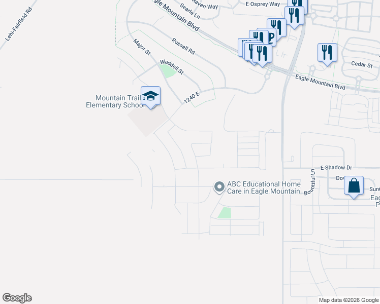 map of restaurants, bars, coffee shops, grocery stores, and more near 3783 North Shallow Water Road in Eagle Mountain