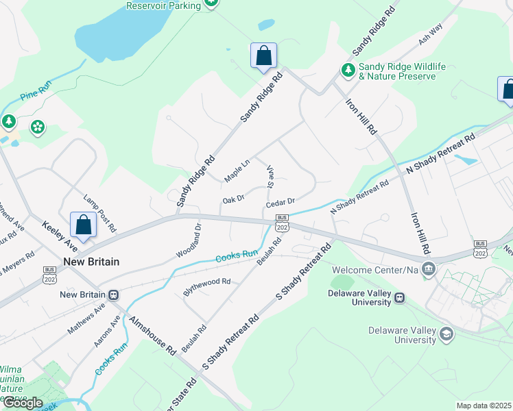 map of restaurants, bars, coffee shops, grocery stores, and more near 64 Oak Drive in New Britain
