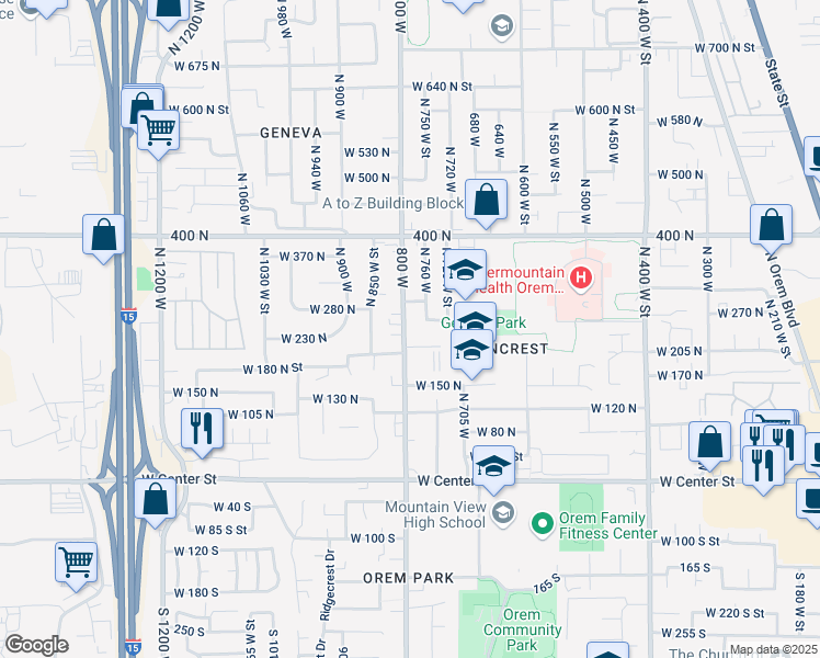 map of restaurants, bars, coffee shops, grocery stores, and more near 254 North 800 West in Orem