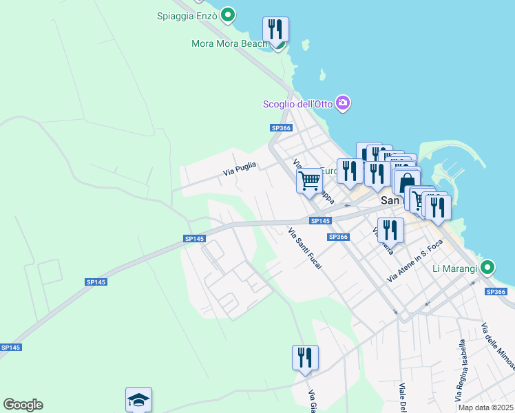 map of restaurants, bars, coffee shops, grocery stores, and more near 5 Via Matteo Ricci in San Foca