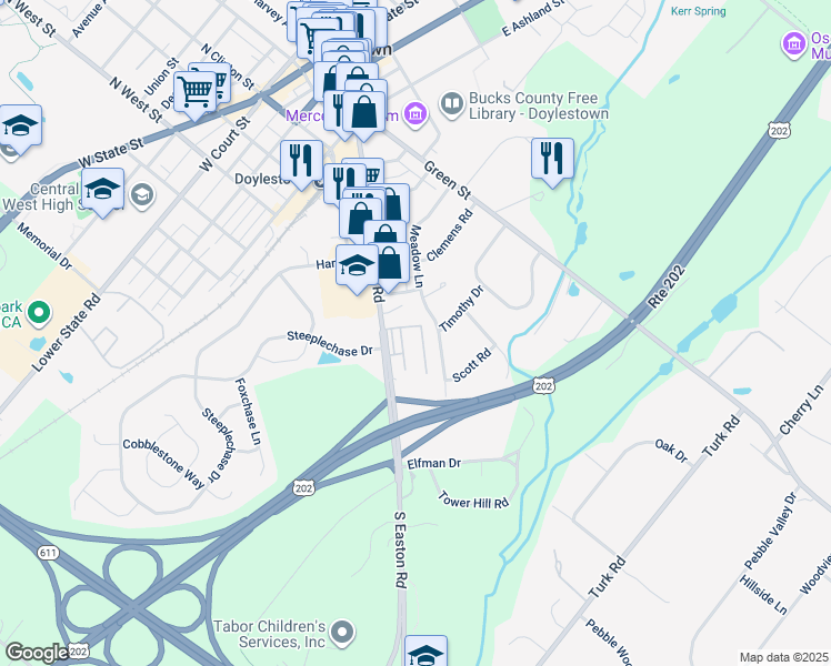 map of restaurants, bars, coffee shops, grocery stores, and more near 403 South Main Street in Doylestown