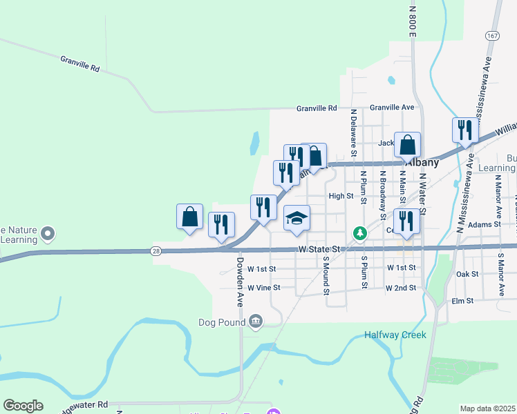map of restaurants, bars, coffee shops, grocery stores, and more near 920 West Walnut Street in Albany