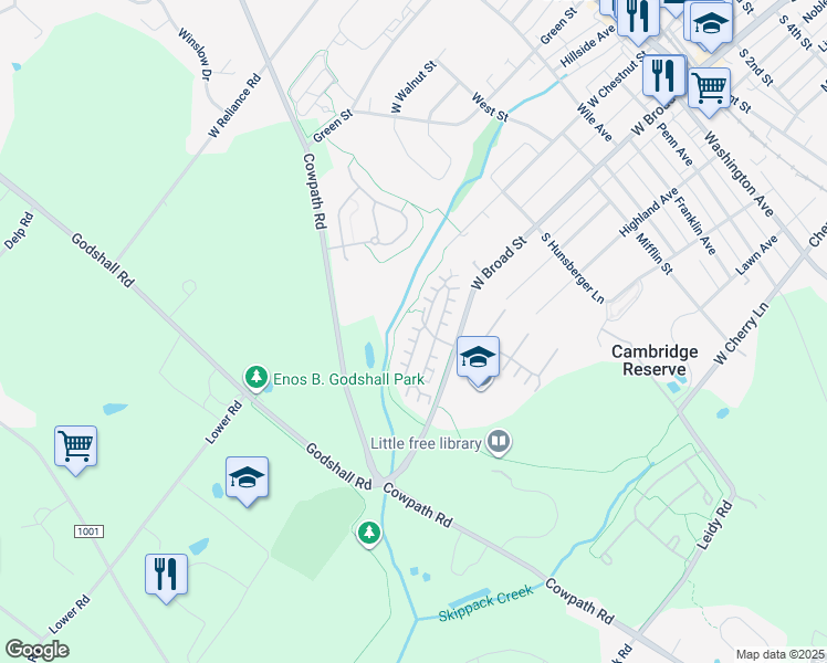 map of restaurants, bars, coffee shops, grocery stores, and more near 141 Farrington Lane in Souderton