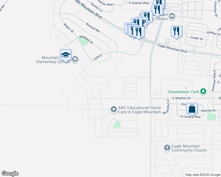 map of restaurants, bars, coffee shops, grocery stores, and more near 3754 Doris Loop Road in Eagle Mountain