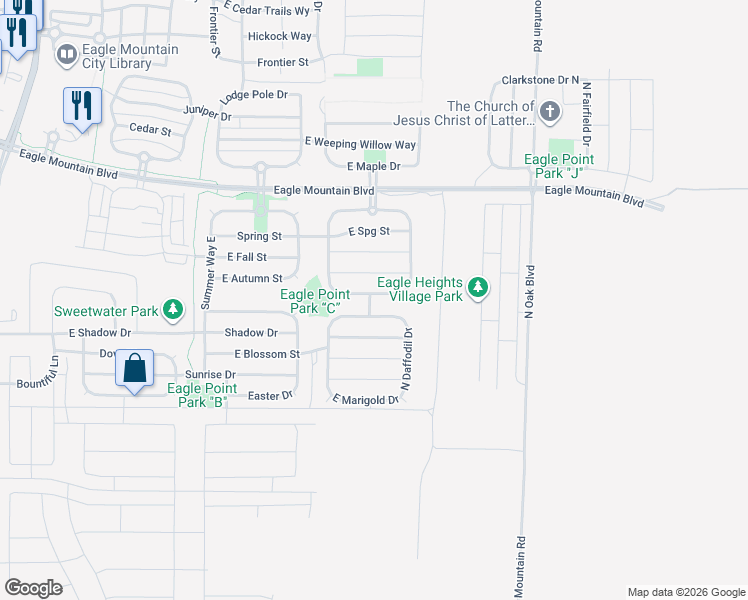 map of restaurants, bars, coffee shops, grocery stores, and more near 2342 East Woodbury Lane in Eagle Mountain