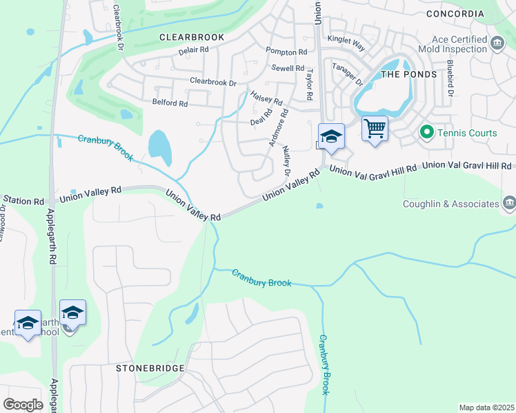map of restaurants, bars, coffee shops, grocery stores, and more near 120 Union Valley Road in Monroe Township