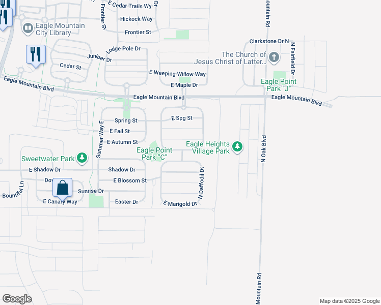 map of restaurants, bars, coffee shops, grocery stores, and more near 2372 East Woodbury Lane in Eagle Mountain
