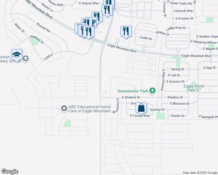 map of restaurants, bars, coffee shops, grocery stores, and more near 3755 Tumwater West Drive in Eagle Mountain